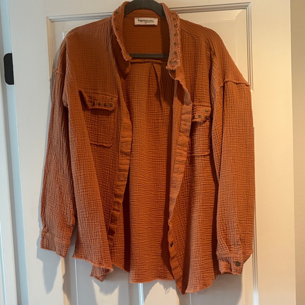 Rust Orange Gauze Shirt Jacket